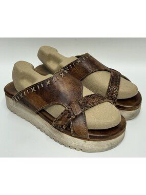 BED STU Tiny Leather Platform Slide Sandals Shoes Womens 8 Brown Hippie Boho